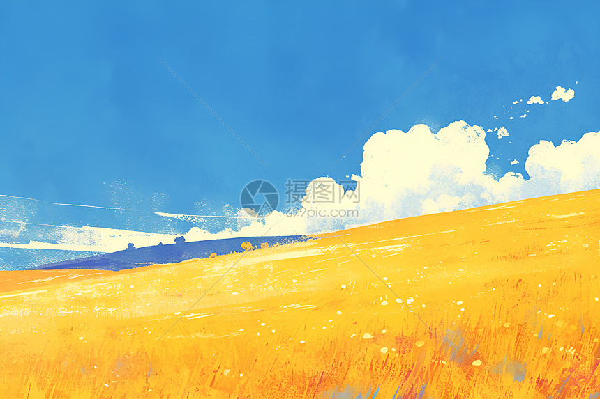 蓝天下的金黄田野图片
