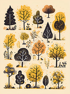 多种多样的树木插画图片