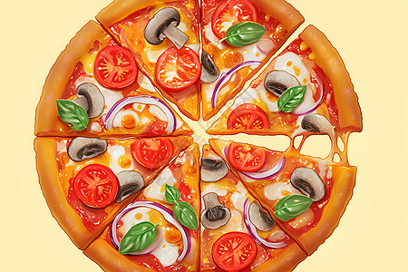 薄披萨美味披萨的绘画插画