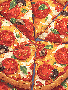 美味诱人的彩绘披萨图片