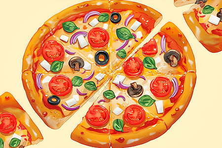 美味多汁的彩绘披萨图片