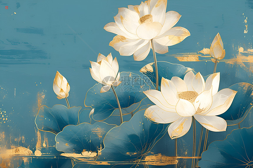 池塘里盛开的白莲花图片