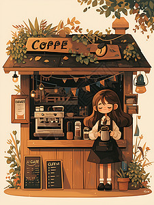 咖啡店的少女图片