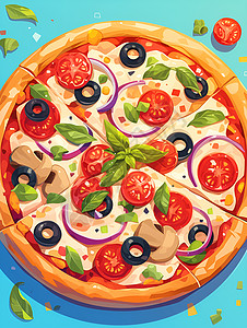 薄披萨五彩斑斓的披萨插画