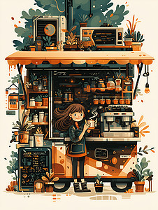 咖啡店的女孩图片
