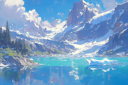 冰山与山湖的美景图片