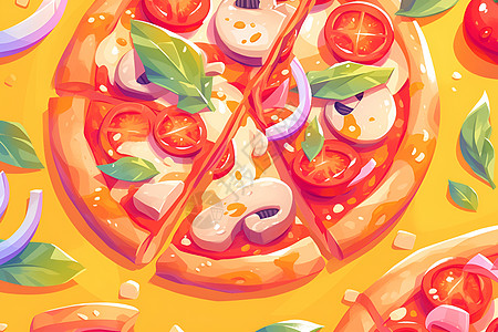薄披萨鲜美多汁的披萨插画