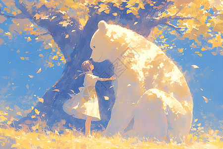 森林的女孩和白熊图片