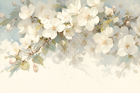 白花绽放的细腻绘画图片