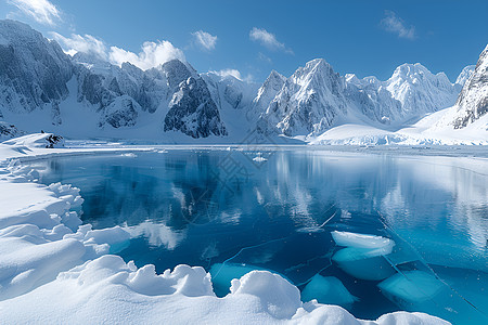 冰雪山水中的湖泊图片