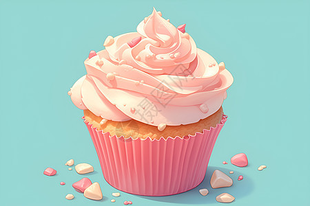 细节精致的粉色纸杯蛋糕图片
