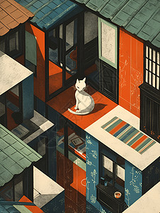 居中排版现代家居中的猫咪插画