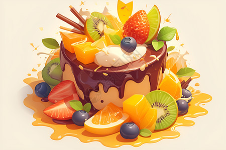 美味卡通多彩水果蛋糕插画