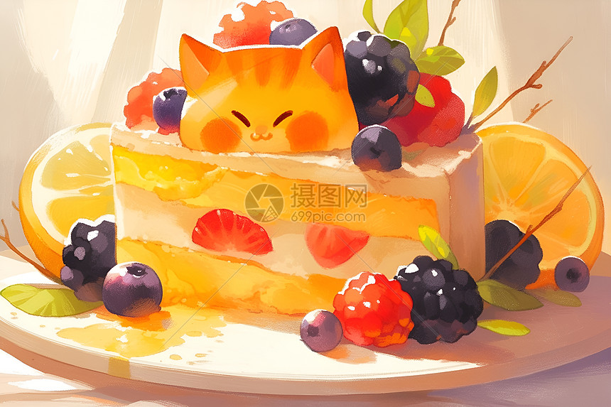 美味水果蛋糕插画图片