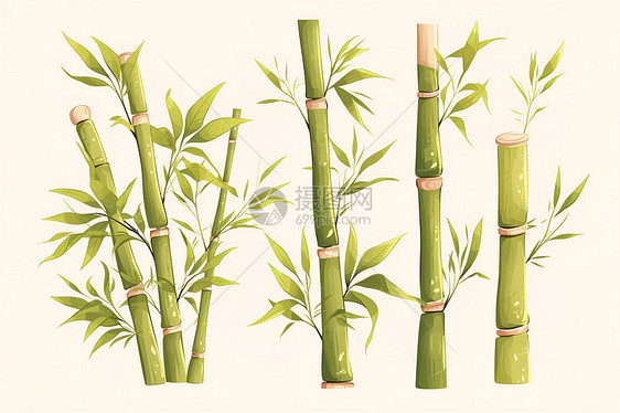 熊猫竹林插画图片