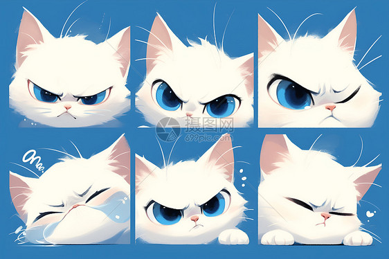 白猫的可爱插画表情图片