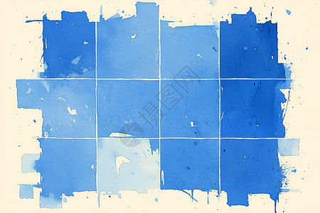 蓝色水彩的方块画图片