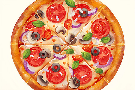 薄披萨美味的西红柿披萨插画