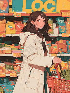 白衣女子在超市里购物图片