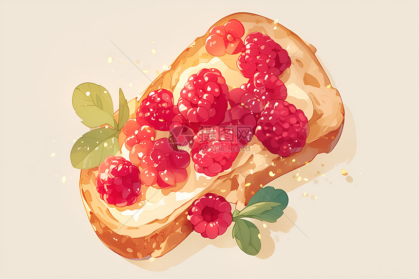 美味的树莓吐司早餐图片