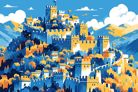 彩色的城堡插画图片