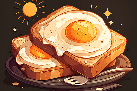 美味的煎蛋面包插画