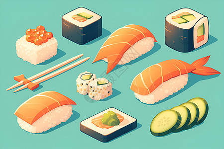 美味生鱼片寿司卷图片