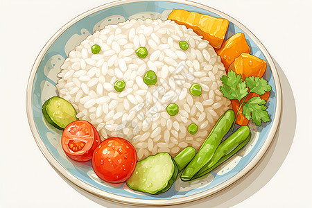 米饭和蔬菜插画图片
