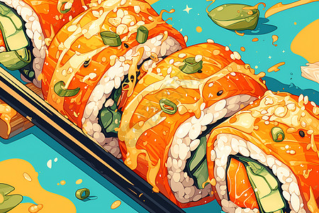 鲜艳多彩的寿司卷图片