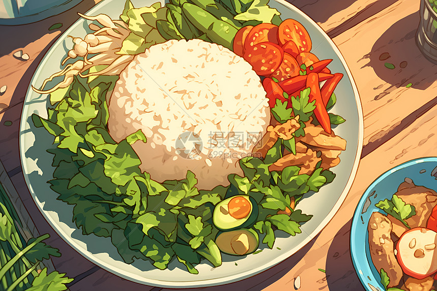 蔬菜中的米饭图片