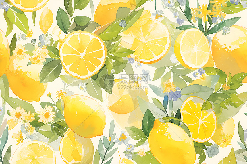 柠檬与绿叶的背景图片