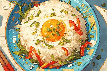 米饭上的煎蛋图片