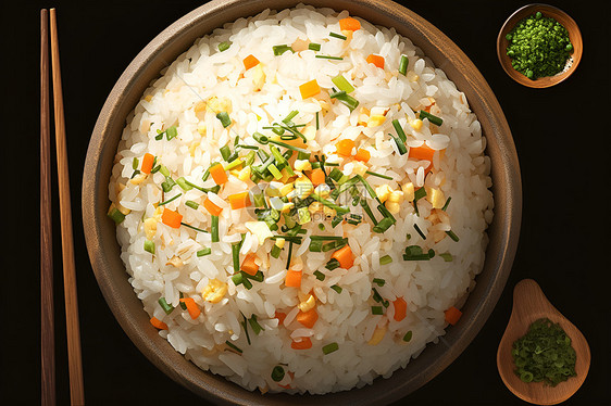 米饭上的胡萝卜丁图片
