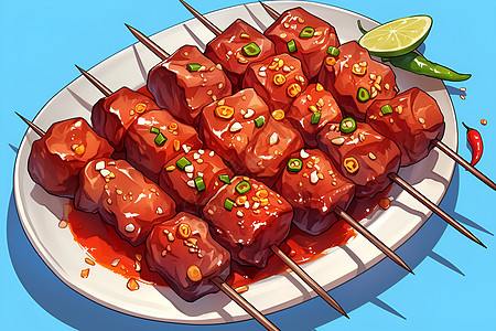 香辣肉串美食图片