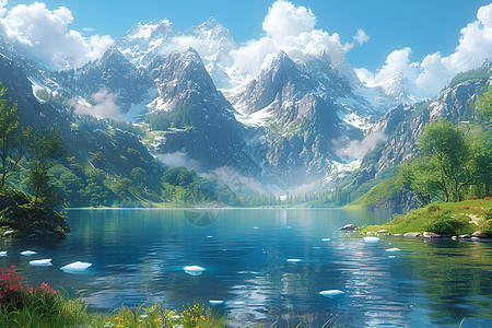 雪山下的湖泊图片