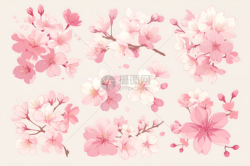 设计的樱花植物插图图片