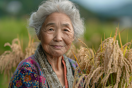田地中的奶奶图片