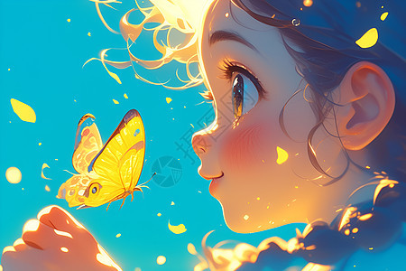小女孩和蝴蝶图片
