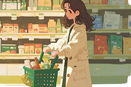 女网红在超市里逛插画