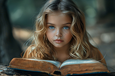 美丽的小女孩在阅读图片