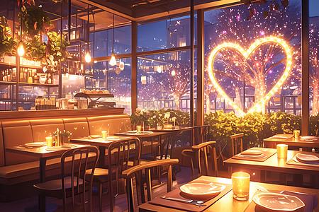 夜晚璀璨的浪漫餐厅图片