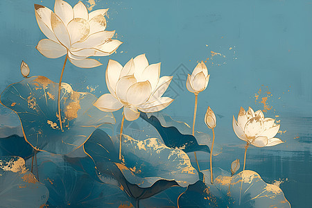 复古的中式莲花插画背景背景图片