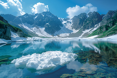 湖面上漂浮着冰块高清图片