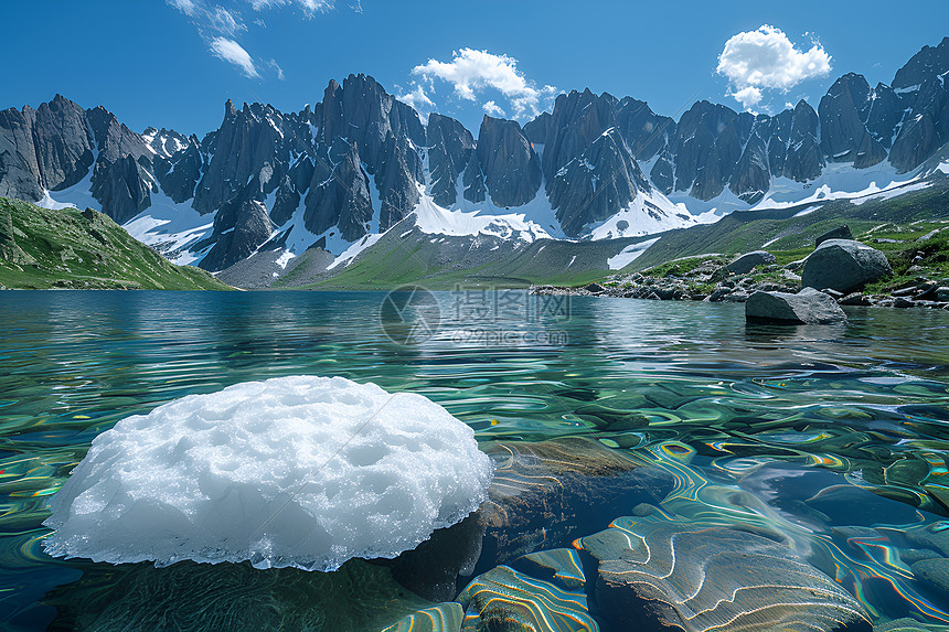 冰山湖周围的山峰图片