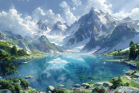 冰山下的湖泊图片
