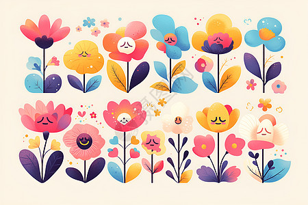 多彩花卉插图图片