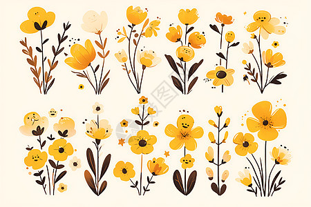 黄色花卉插图图片
