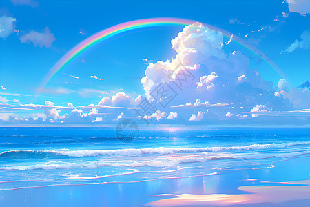 海洋上方彩虹翻滚图片