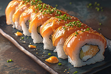 鲜美三文鱼寿司图片