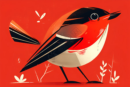 红色背景上的小鸟图片
